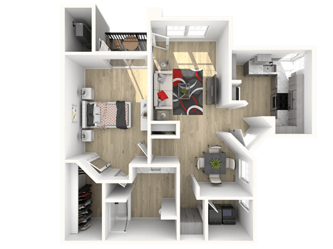 Floor plan for 1 bed, 1 bath, 924 sqft